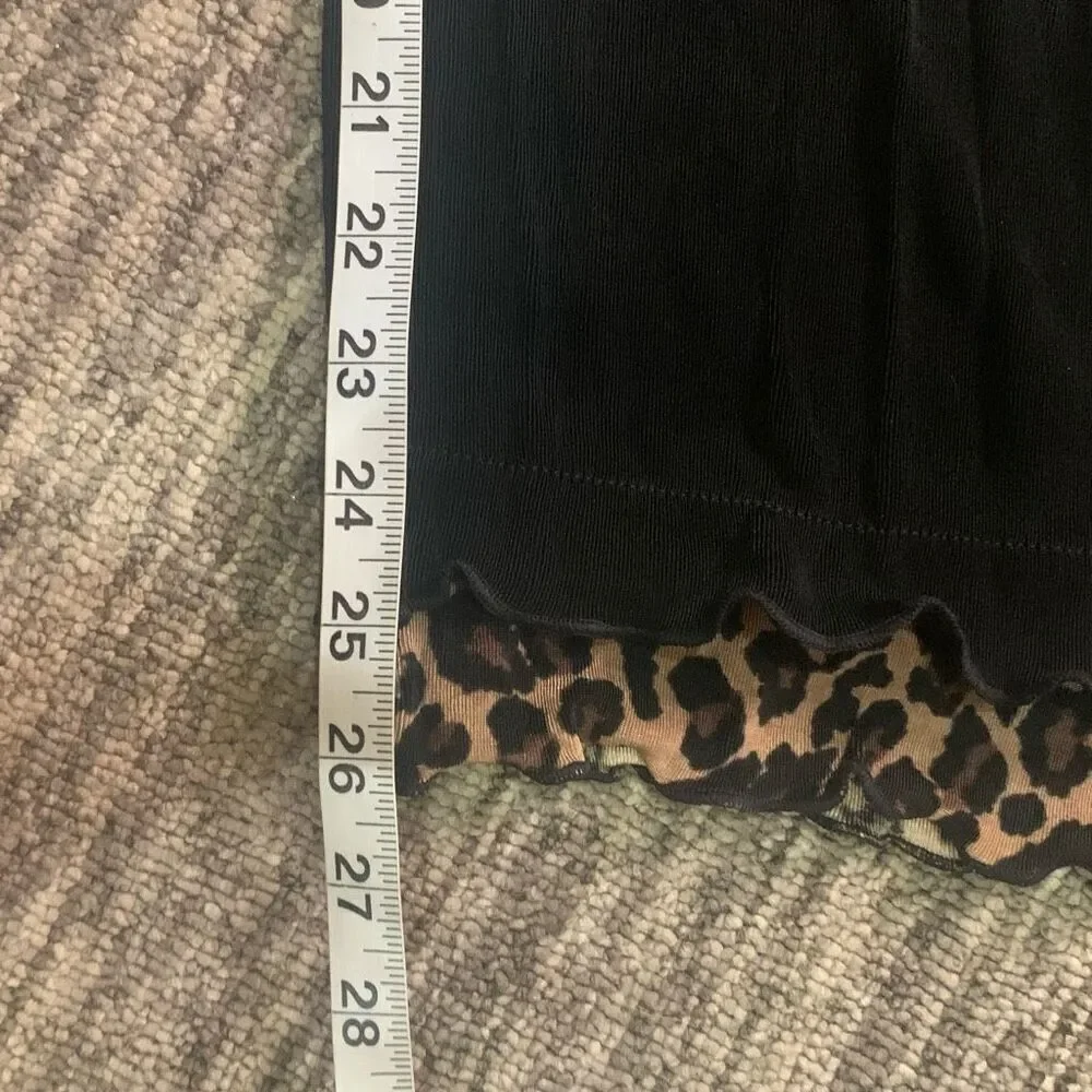 Womens Medium Pull On Pants Black Animal Print Trim‎ Stretch Made in USA NWOT